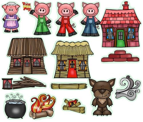 Three Little Pigs Story Set Flannel Felt Board Figures 14 Pieces PRECUT Plus Activity Pages Preschool Made in USA of Domestic Felt Imported InkMedium