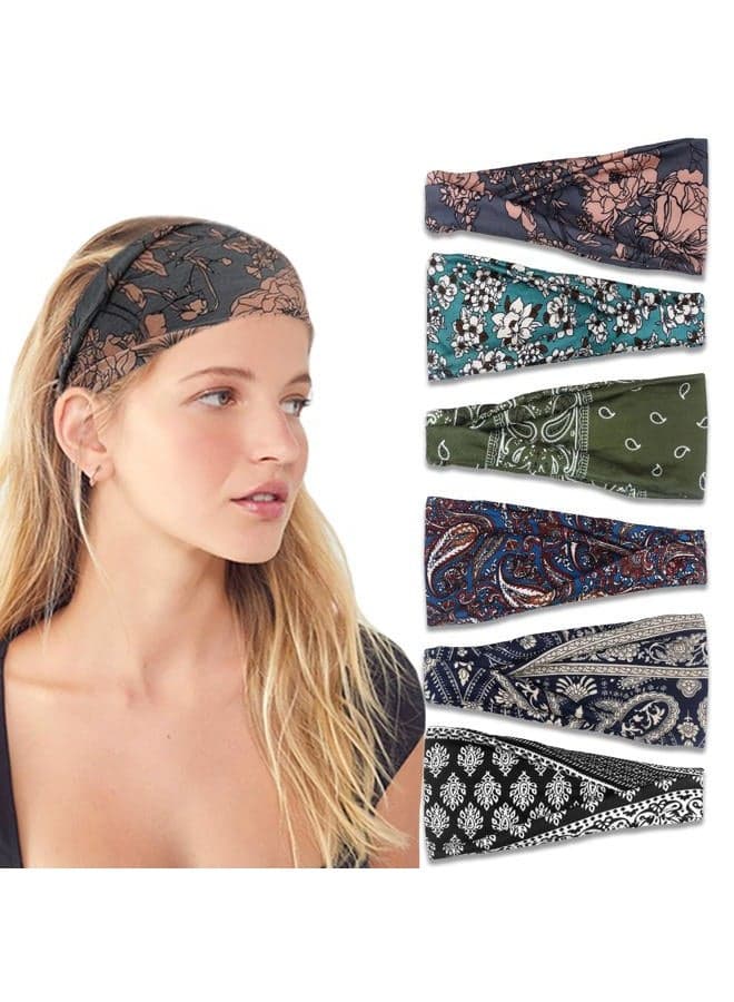 Headbands for Women, Non-Slip, Premium Stretchy Head Bands Hair Accessories,Wear for Yoga, Fashion, Working Out, Travel or Running, 6 Pack, Boho