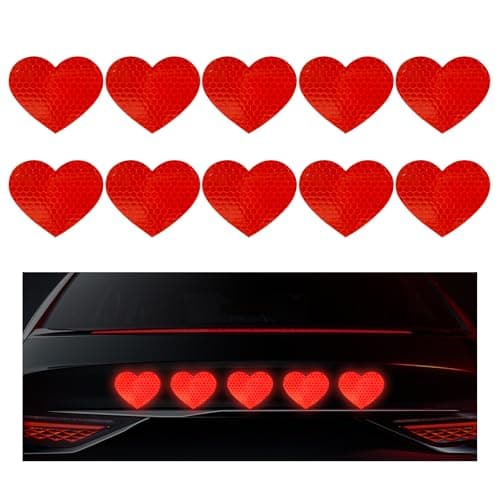 SHMZK 10PCS Vinyl Decal for Cars High Intensity Reflective Sticker Night Safety Sign Bumper Decals Waterproof Grid Vinyl Stickers Scratch Cover for Auto Window Laptop Heart Red