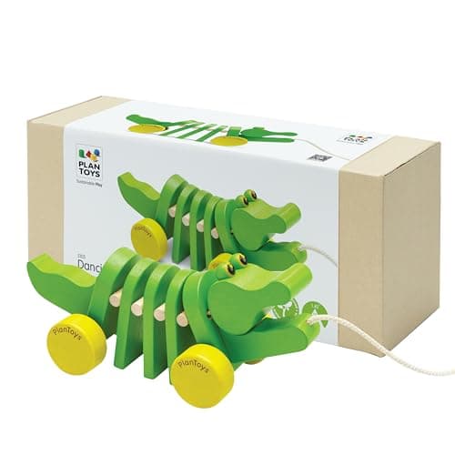 PlanToys Dancing Alligator Pull Toy for Toddlers EcoFriendly Wood Toy with ClickClack Sound Walking Toy for Babies