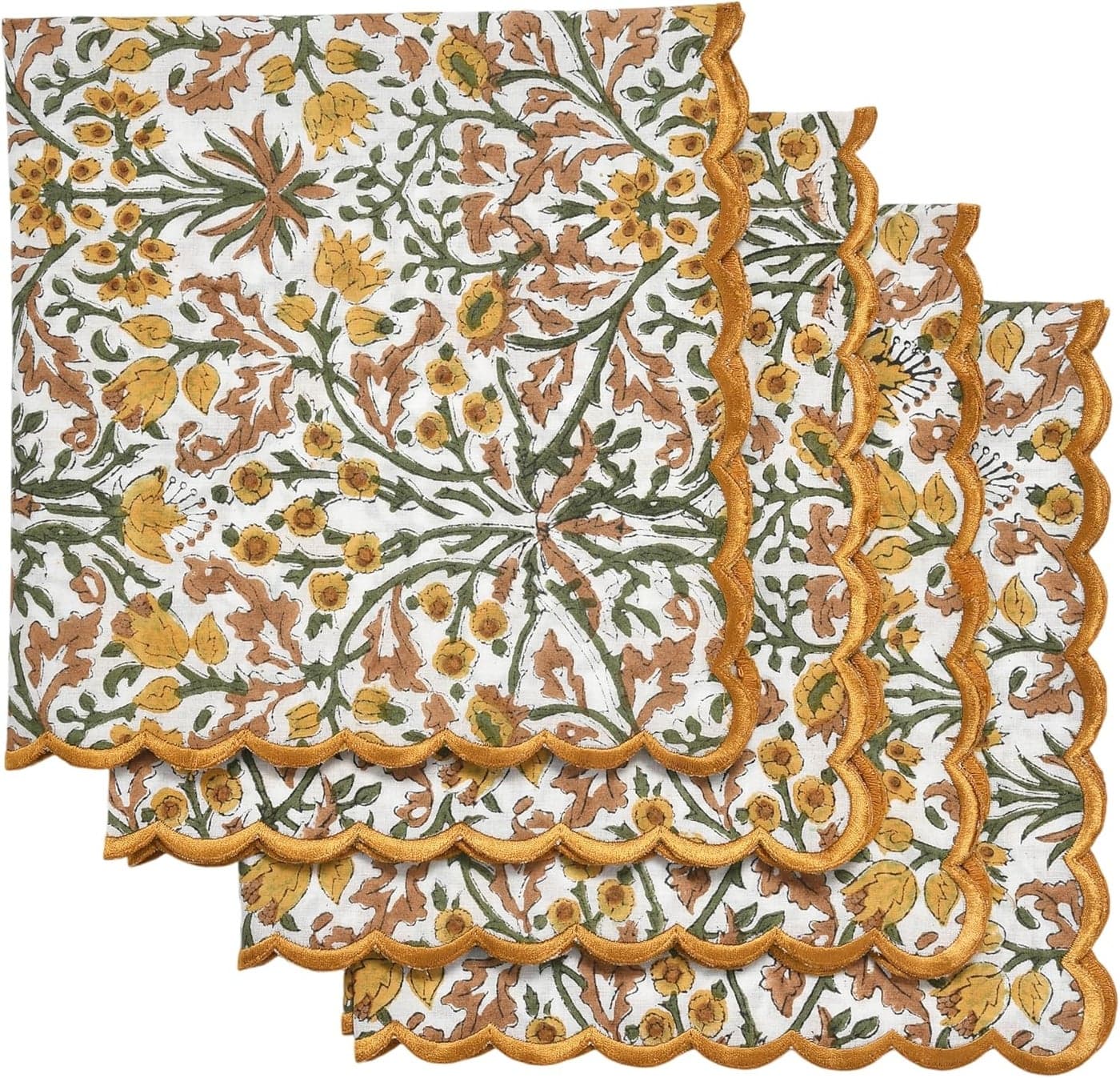 Ridhi Goldenrod Yellow Fern Green Cloth Napkins 100 Pure Cotton Farmhouse Wedding Dinner Napkins for Halloween Thanksgiving Holiday Daily Wedding uses Napkins 418x18 Dinner Napkin