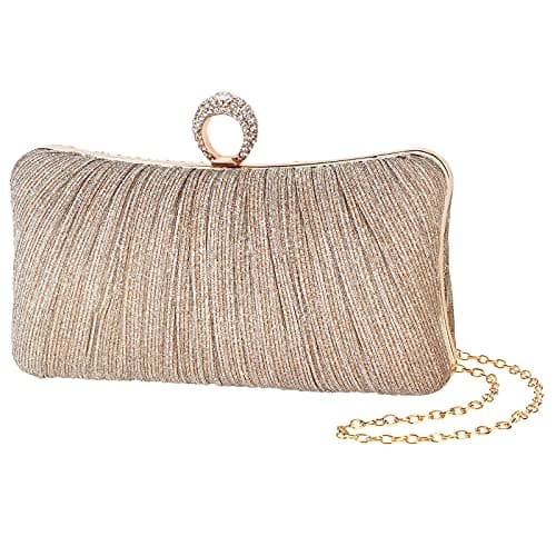 iWISH Womens Black Leopard Glitter Clutch Purse Pleated Evening Bag for Bridal Wedding Party with Rhinestone Ring (Black Leopard)