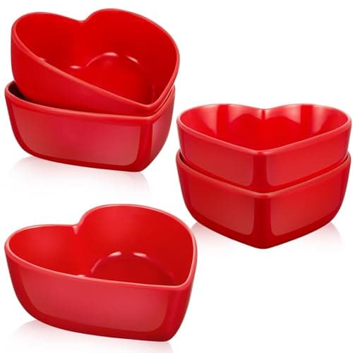 Skylety 4 Pcs Heart Shaped Bowls wedding Ceramic Dessert Heart Bowls Kitchenware Cooking Gifts for Serving Dipping Seasoning Wedding Anniversary(Red,4.5 Inch)