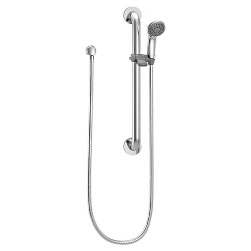 Moen 52124GBM25 Commercial M-Dura Slide Bar/Grab Bar with Hand Shower, 1-1/4-Inch x 24-Inch, 2.5-gpm, Chrome/Stainless