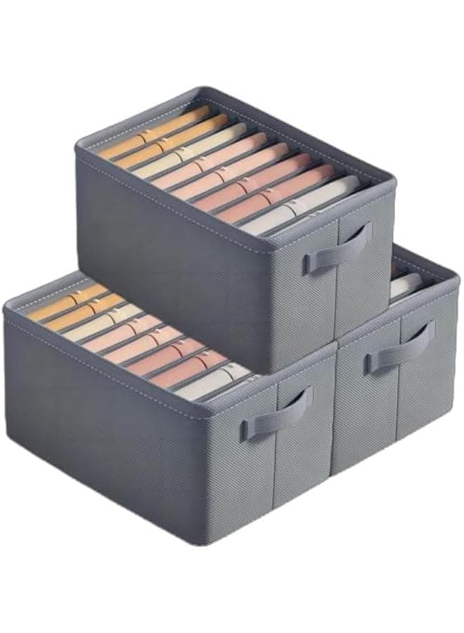 Set of 3 Large wardrobe clothes storage box, Closet storage box and storage cabinet with handles, Foldable fabric drawer storage box, Clothes divider, Jeans, Sweater, Bra