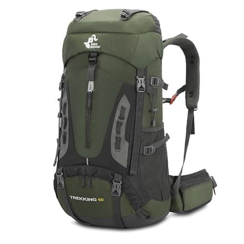 Bseash 60L Hiking Camping Backpack with Rain Cover, Waterproof Large Capacity Outdoor Sport Travel Daypack Climbing Touring (Army Green)