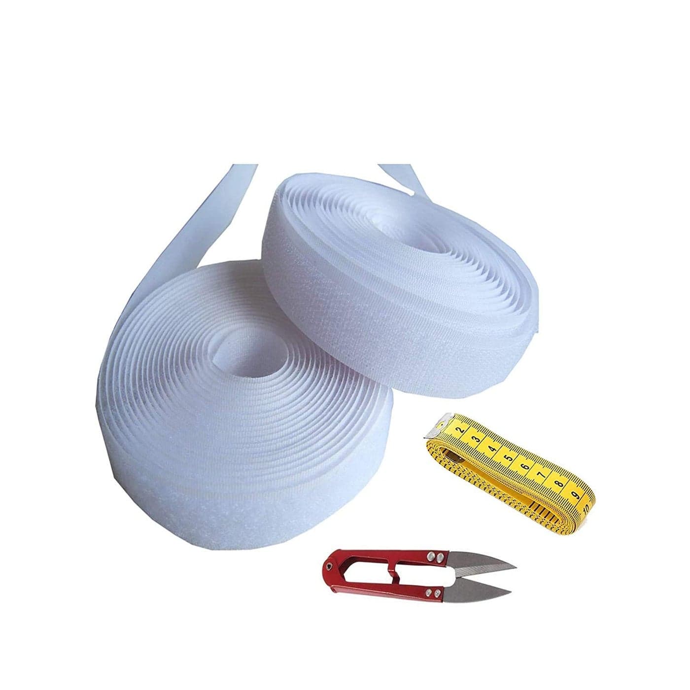 TAVASYA 20 mm Regular_Non Adhesive Hook and Loop Tapes_10 Meters Or 33 Feet Each_White Color_with Industrial Cutter and Measuring Tape TE130