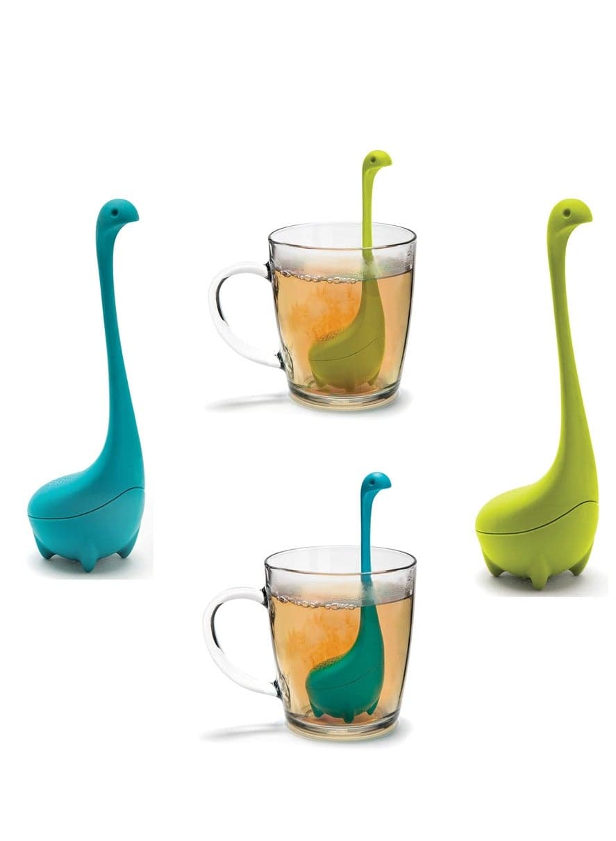 Turquoise Ladle Green Cute Tea Infuser Strainer with Steeping Spoon Cute Tea Gifts Long Handle Neck Ball Body Lake Monster Silicone Tea Infuser for Herbal Tea