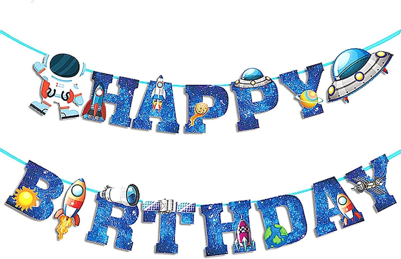 AMFIN® Space Banner for Space Theme Decoration - Happy Birthday Banner - Blue - Pack of 1