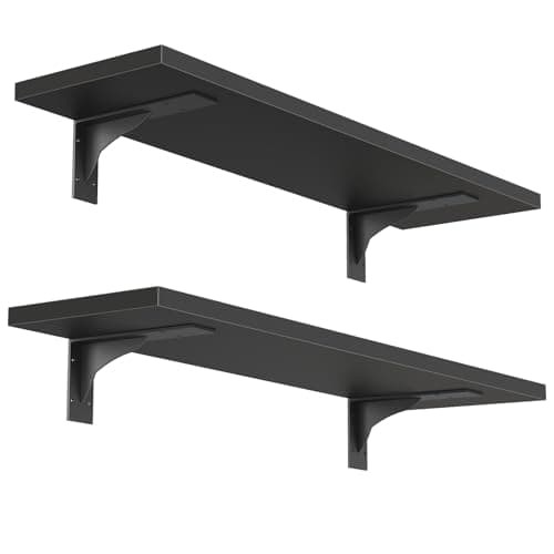 HOOBRO Floating Shelves for Wall 154 Wall Mounted Shelves Set of 2 Hanging Storage Shelf with Metal Brackets Wooden Shelf for Living Room Bedroom Bathroom Black BK42BJP201G1
