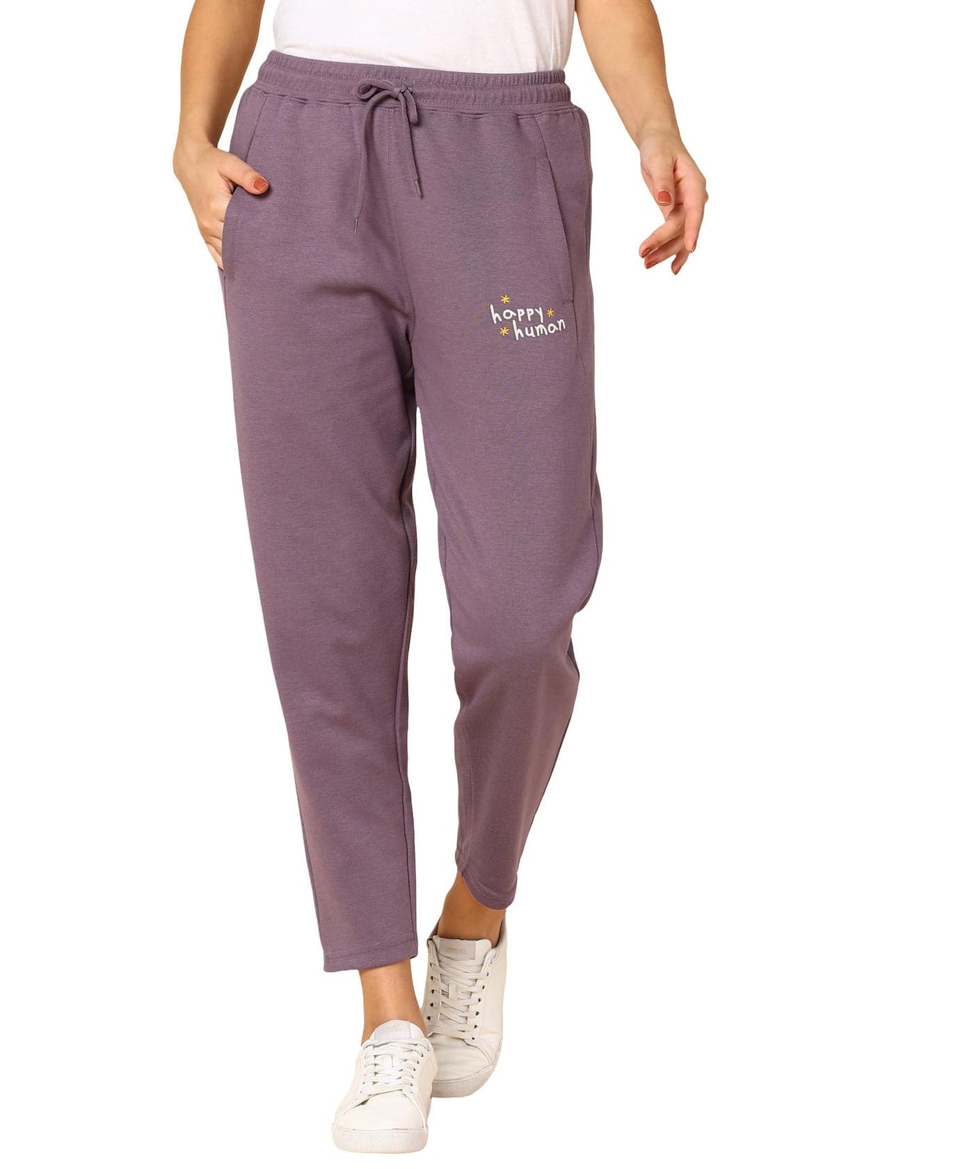 Alan Jones Clothing Women’s Ankle-Length Cotton Trackpant | Comfort Fit | Heavy GSM Fabric | Side Pockets | Drawstring Waist (Purple_M)