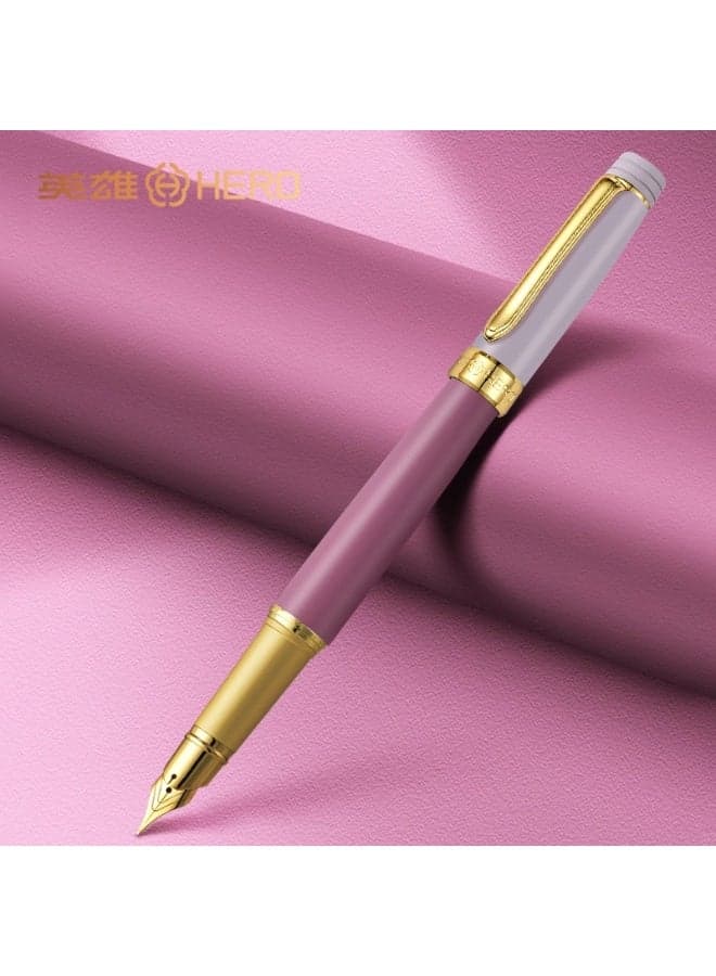 HERO Gold Nib Business Fountain Pen (Polished Metal Body/Three Nib Sizes Available/Premium Gift Box) (Pink-Purple)