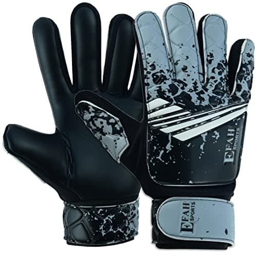 EFAH SPORTS Soccer Goalkeeper Gloves for Kids Boys Children Youth Football Goalie Gloves with Super Grip Protection Palms (Size 3 Suitable for 5 to 6 Year Old, Black Grey)