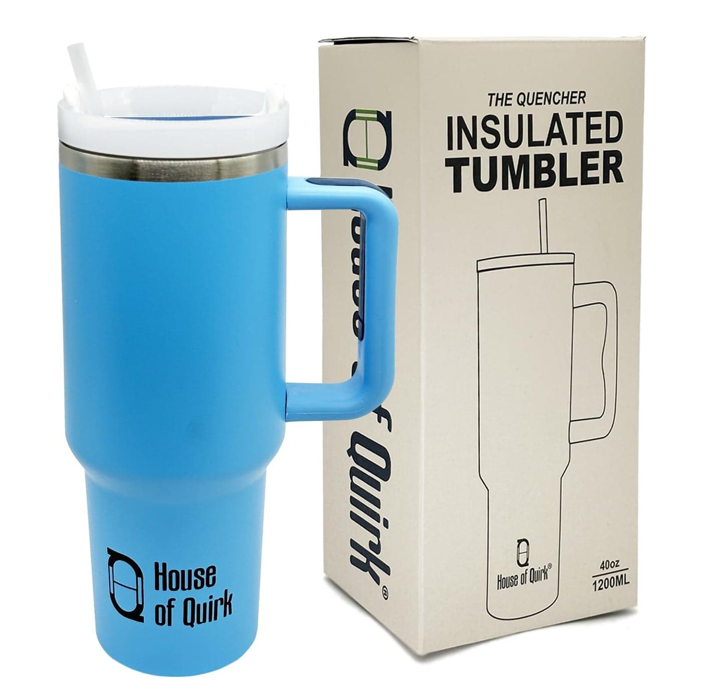 House of Quirk Quencher 1.2 Litre Stainless Steel Double Vacuum Insulated Tumbler with Lid and Straw for Hot and Cold Beverages (Aqua)