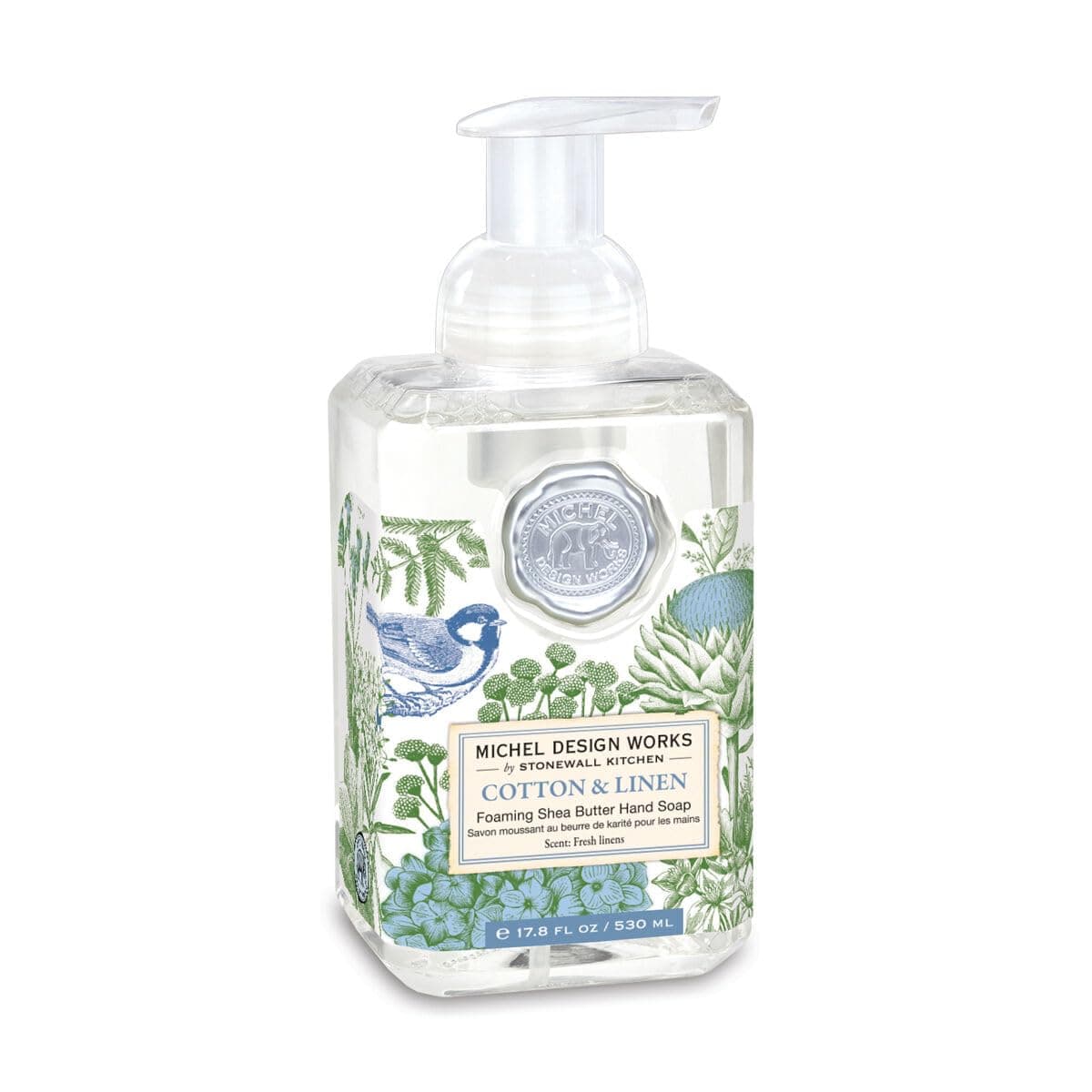 Michel Design Works Foaming Hand Soap 178oz Cotton Linen Scent and Design Shea Butter and Aloe Vera Blend Beautiful Square Container with Pump
