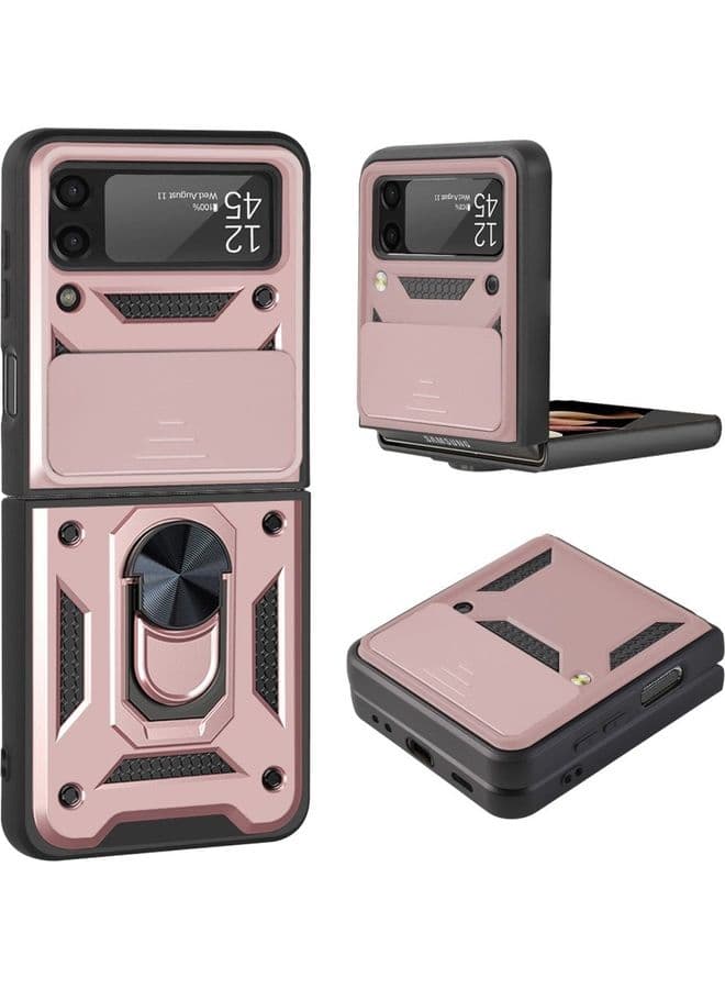 Shockproof Protective Case with Camera Cover and Ring Holder for Samsung Galaxy Z Flip 3 5G Rose Gold