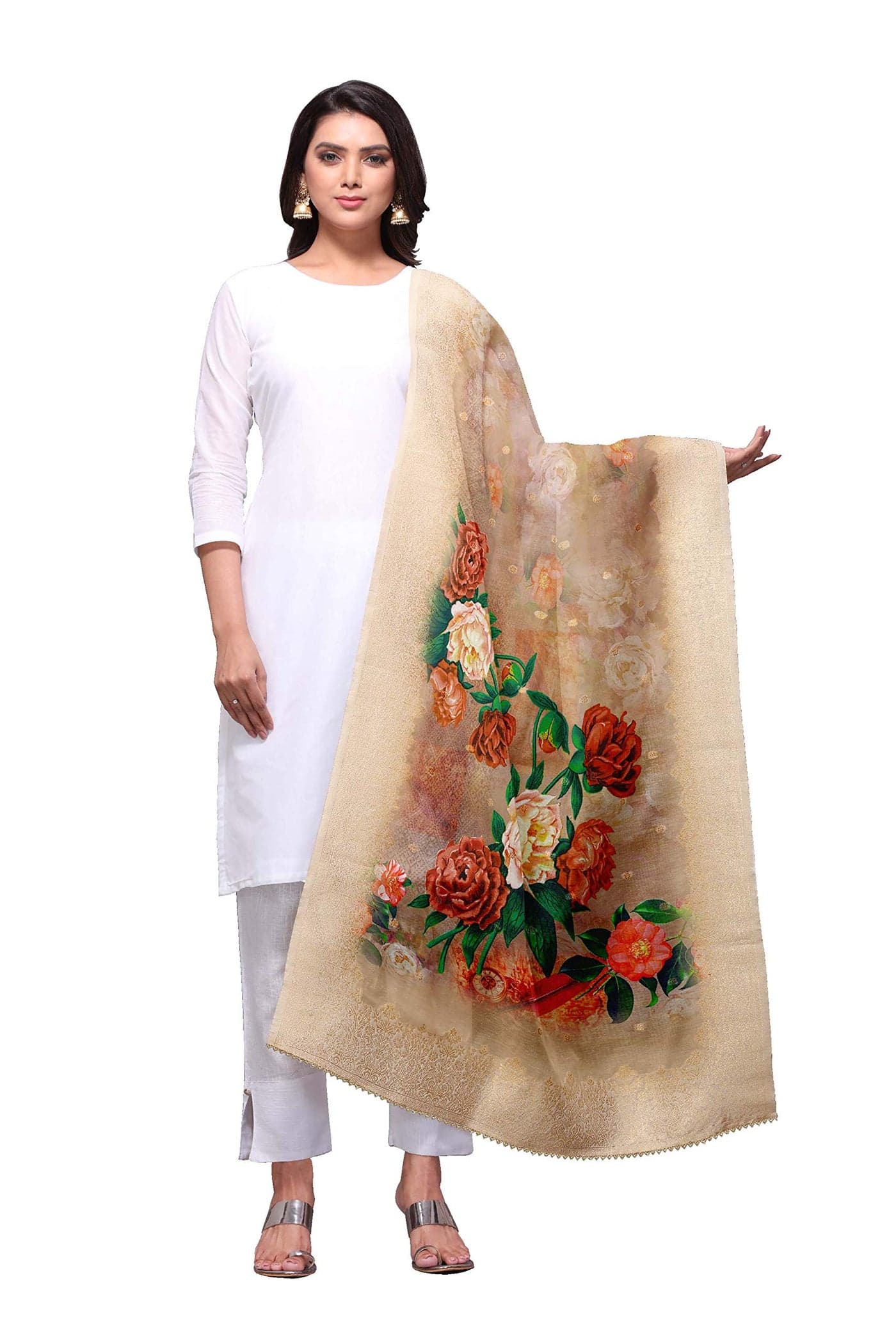 SAMEEHA Women's Printed Silk Cotton Dupatta (SMDP-324_Chiku_Free Size)