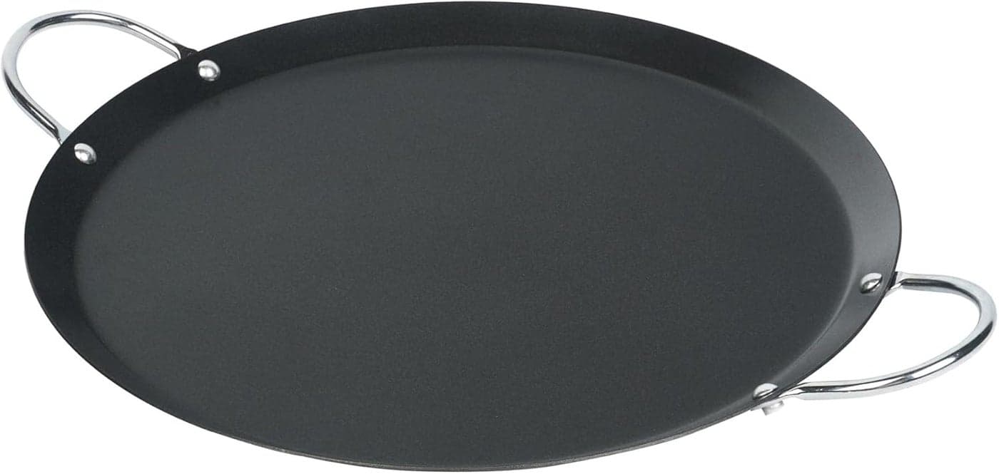RestaurantwareMet Lux 1106 Inch Round Griddle With Double Handle 1 NoStick Flat Top Grill Compatible With Open Fire And Gas Durable Black Carbon Steel Griddle Pan EvenHeating For Eggs