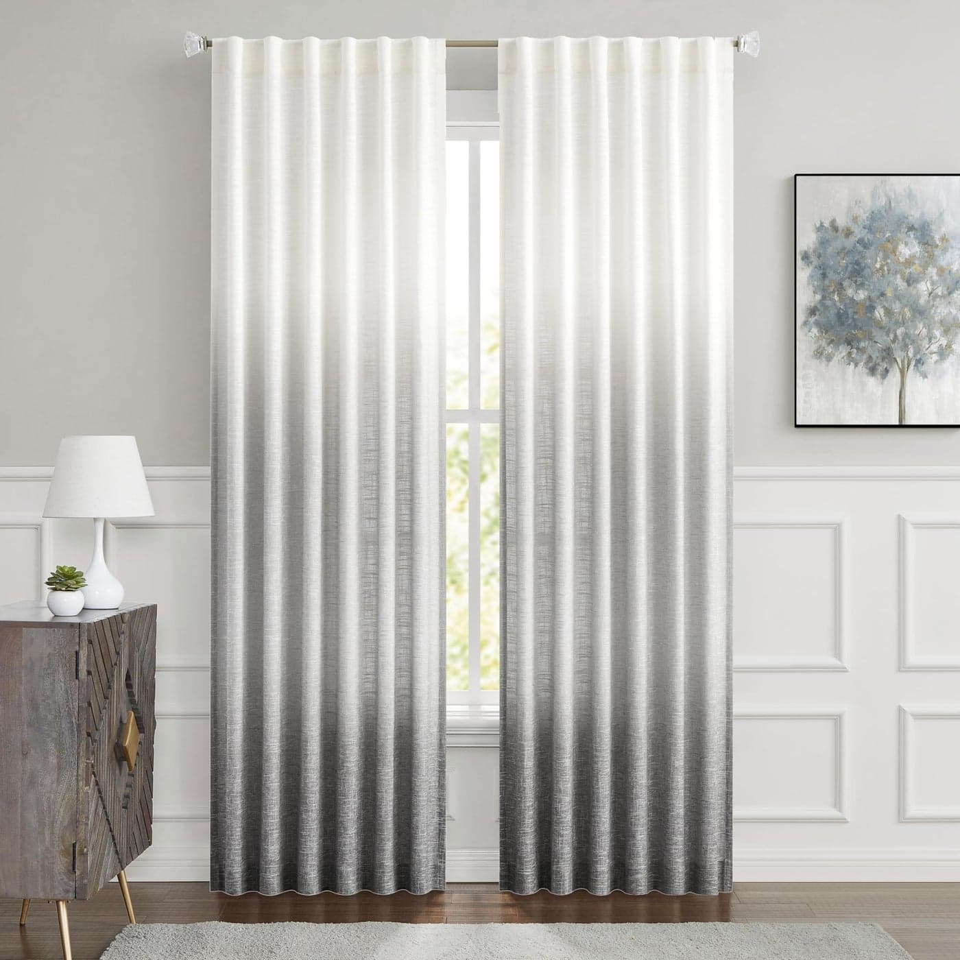 Central Park Ombre Window Curtain Panel Linen Gradient Print on Rayon Blend Fabric Backtab Rod Pocket Drapery Treatments for Living RoomBedroom Cream White to Gray 50 x 95 Set of 2
