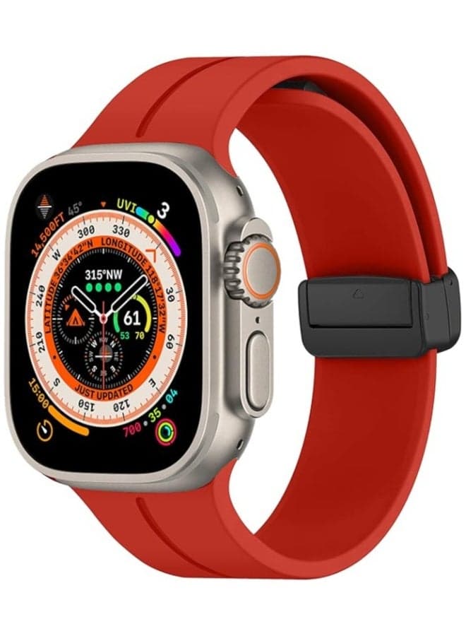 Magnetic for Apple Watch Ultra Band 49mm 45mm 44mm 41mm 40mm iWatch Bands 38mm 42mm Men/Women,Soft Sport Silicone Replacement Wristband Strap for Apple Watch Band Series 9 8/7/6/5/4/3/2/SE/Ultra 2