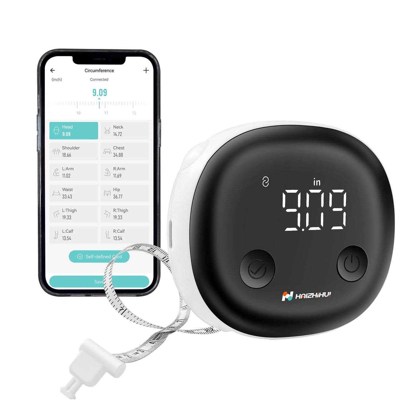 Fitdays Smart Body Tape Measure with Bluetooth Fitdays APP for Body Fat Muscle Measurement LED DisplayTypeCUnlimited Users Black