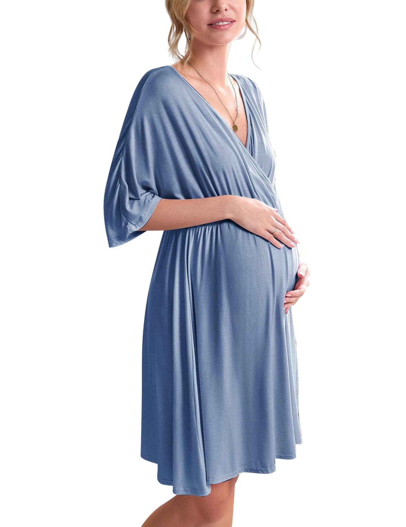 Ekouaer 3 in 1 Labor/Delivery/Hospital Gown Maternity Dress Nursing Nightgown Sleepwear for Breastfeeding, Lake Blue, Small