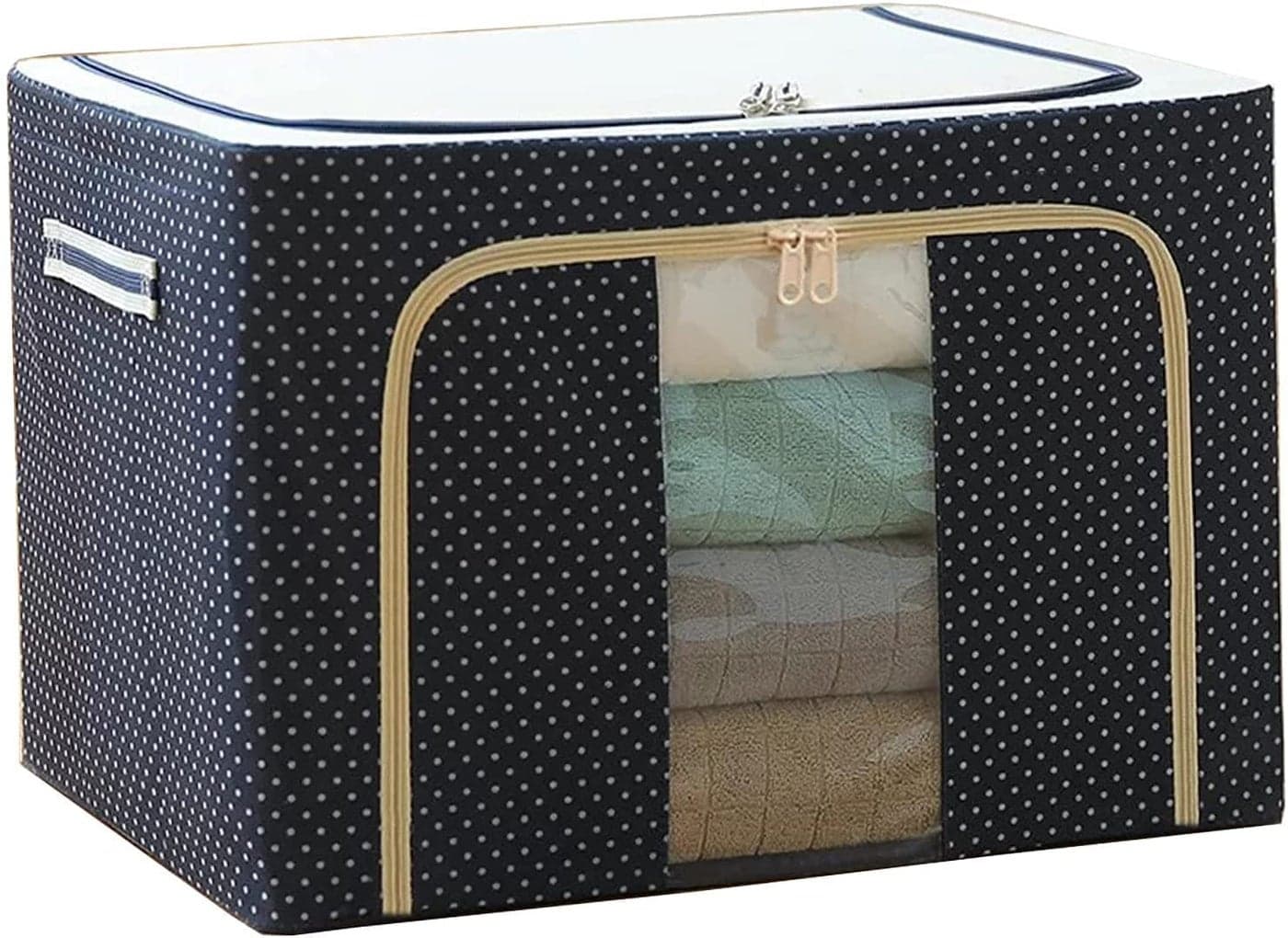 SANGOZ Steel Frame Oxford Fabric 66L Cloth Storage Box for Quilt Foldable Wardrobe Extra Large Antidust MoistureProof with Reinforced Handle Clear Window Sturdy Zippers