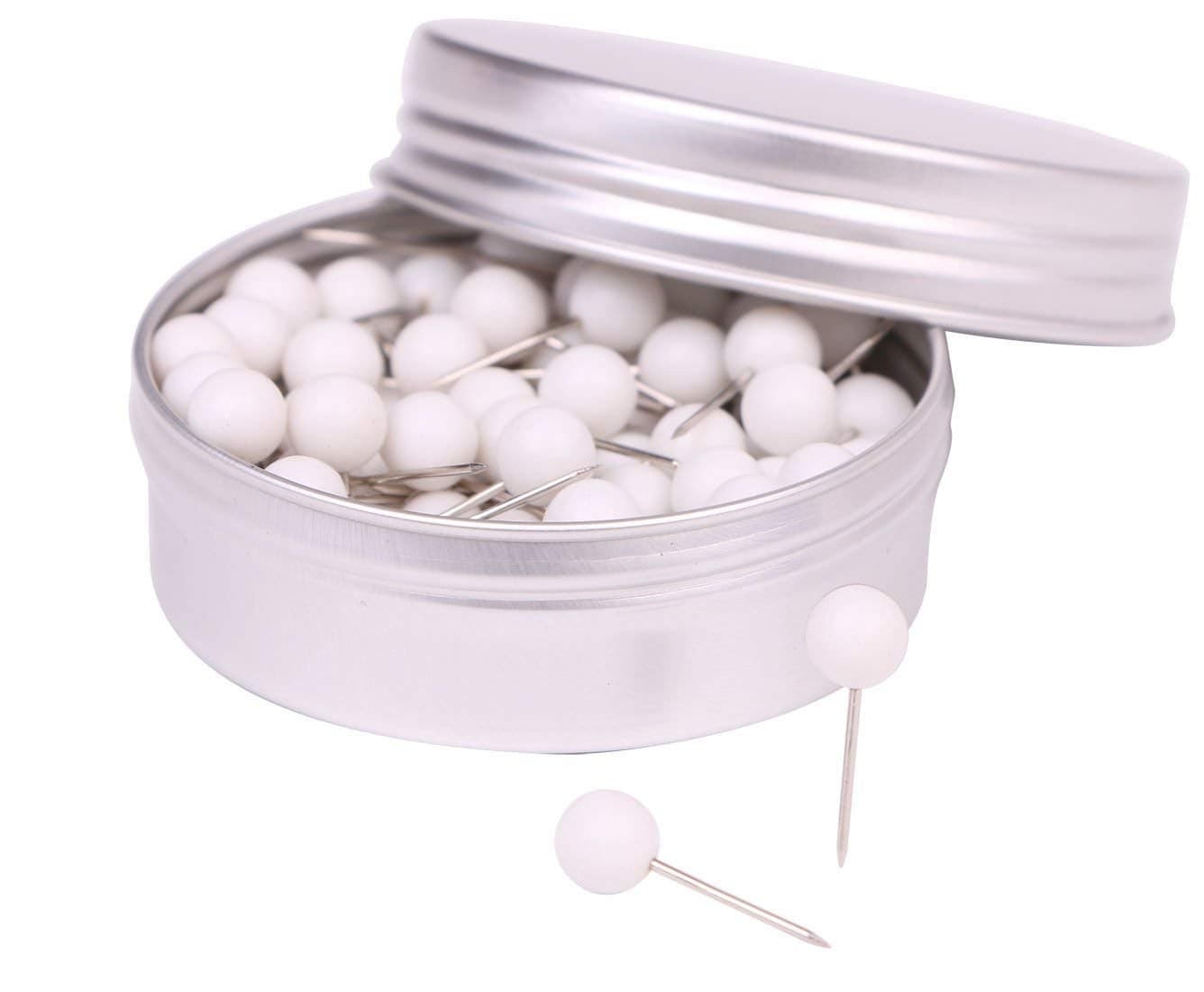 Tupalizy 100PCS 14 Inch Small Round Head Map Tacks Pins for Home Office Bulletin Cork Board Use and DIY Craft Project White