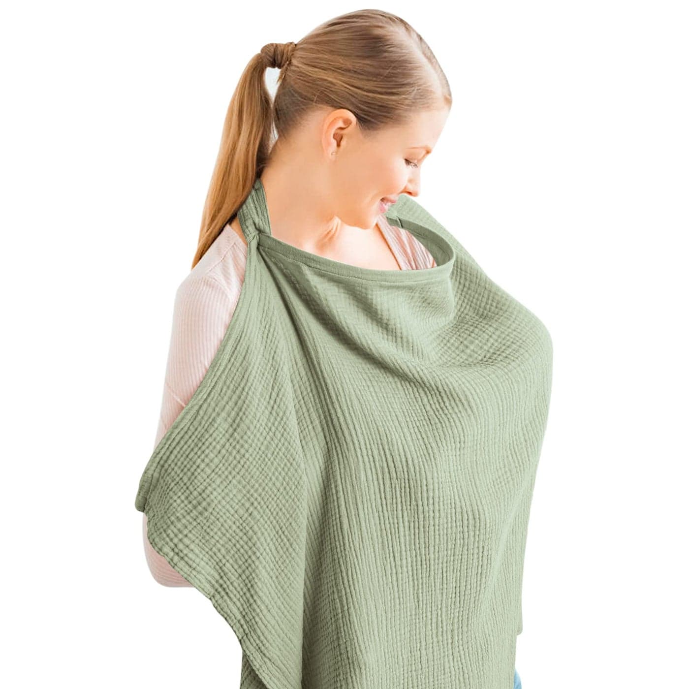 Konssy Muslin Nursing Cover for Baby Breastfeeding Breathable 100 Cotton Breastfeeding Cover with Rigid Hoop for Mother Nursing Apron Multiuse Carseat Canopy Sage