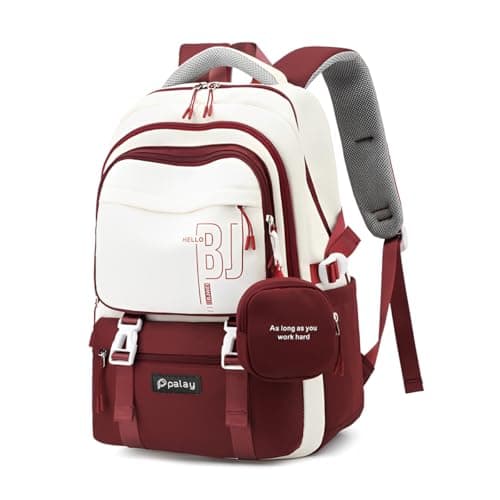 PALAY® Backpack Bags for Women with Small Zipper Pouch College Bag for Women, Laptop Bag with Cute Accessory 18.1 Inch Bookbags Backpack for School, Camping, Travel (Red)