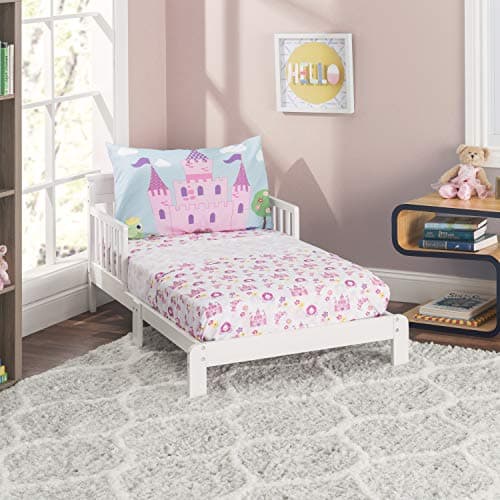 EVERYDAY KIDS 3-Piece Toddler Fitted Sheet, Flat Sheet and Pillowcase Set - Princess Storyland - Soft Breathable Microfiber Girls Toddler Bed Sheets Set
