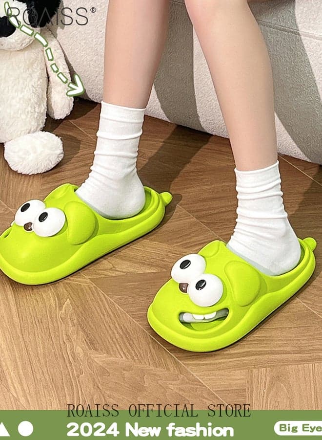Big-Eyed Dog Slippers for Women to Wear Outside in Summer Comfortable Breathable and Cute Cartoon Indoor and Outdoor Non-slip Bedroom Slippers Slides Anti-Collision Toe,Green