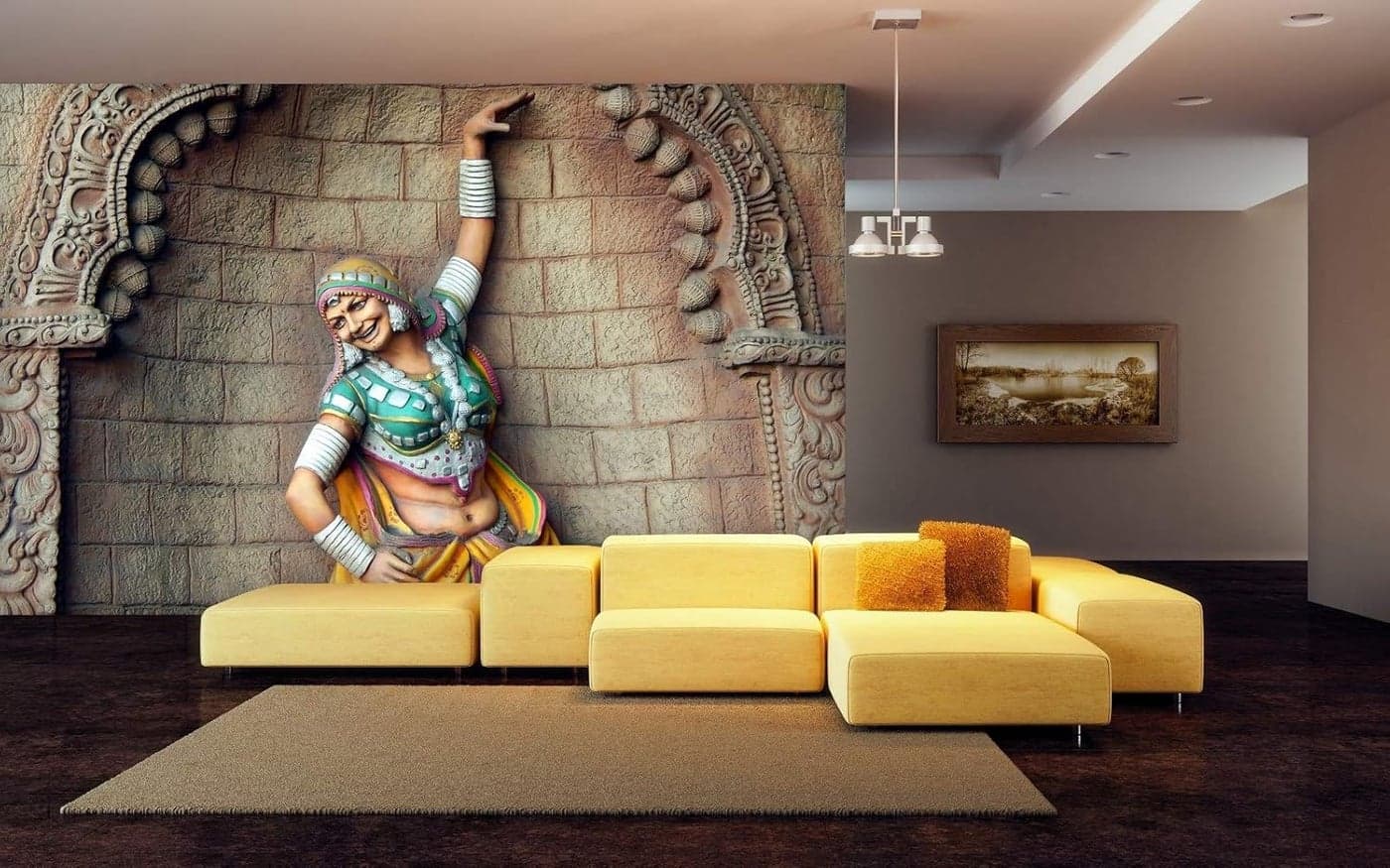 999Store 3D Print Latest Door Living room Bed Room Home Hall wall stickers Sheet roll mural wallpaper 3d Bricks Wall and Dancing Lady Mural wallpaper for walls 3d Vinyl Self Adhesive 84X60 Inches NonW750677