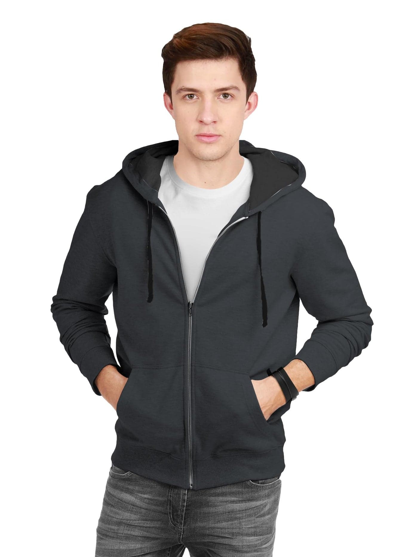 fanideaz Cotton Hooded Regular Fit Sweatshirt with Zip for Mens_ElephantGrey_Medium