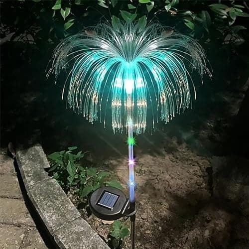 GIGAWATTS GW-903 Solar Jellyfish Garden Light 600mAh Battery BIS Approved Fibre Optic Fountain LED IP65 Waterproof Outdoor Lamp with 2V Panel for Backyards Pathways (1Pc, Multicolor)