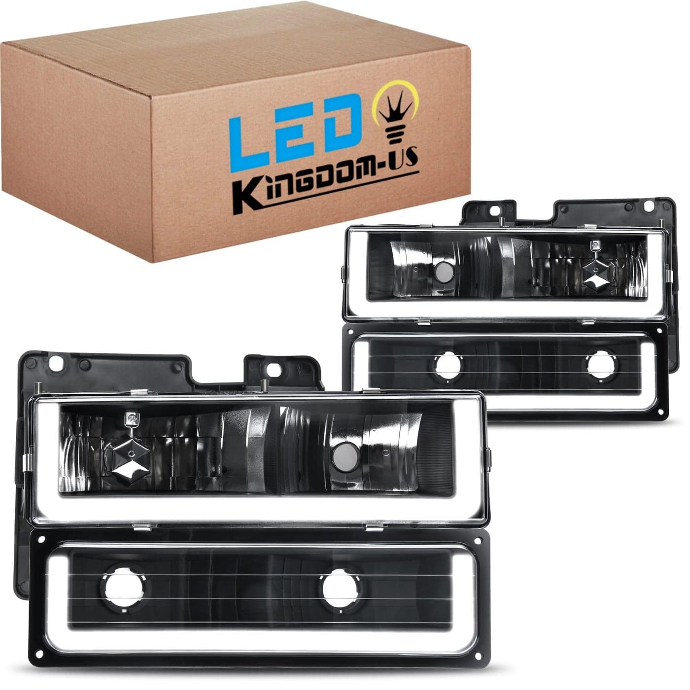 LEDKINGDOMUS Headlight Assembly with LED DRL DOTcertified Compatible with 19902000 Chevy GMC CK Series 1500 2500 3500 Suburban Tahoe Blazer Yukon Headlamp Replacement Black Housing