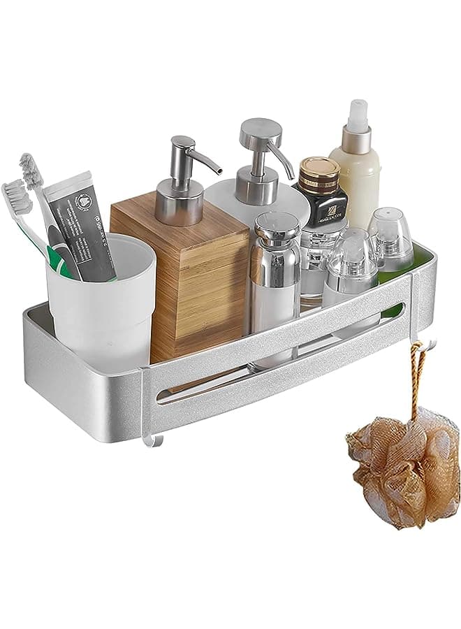 Shower Shelf for Bathroom 1-Pack, Rustproof 304 Stainless Steel Bathroom Storage-Organizer With 2 Removable Hooks,Wall Mounted Shower Basket for Kitchen (Rectangle)