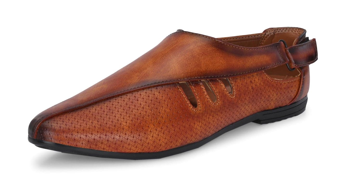 Server Men's Loafer | Back Open Ethnic Shoes Nagra | Pathani Shoes | Peshawari Slip On Shoes | Wedding Juttis | Party Shoes | Fashion Shoes with AirMax Sole Tan