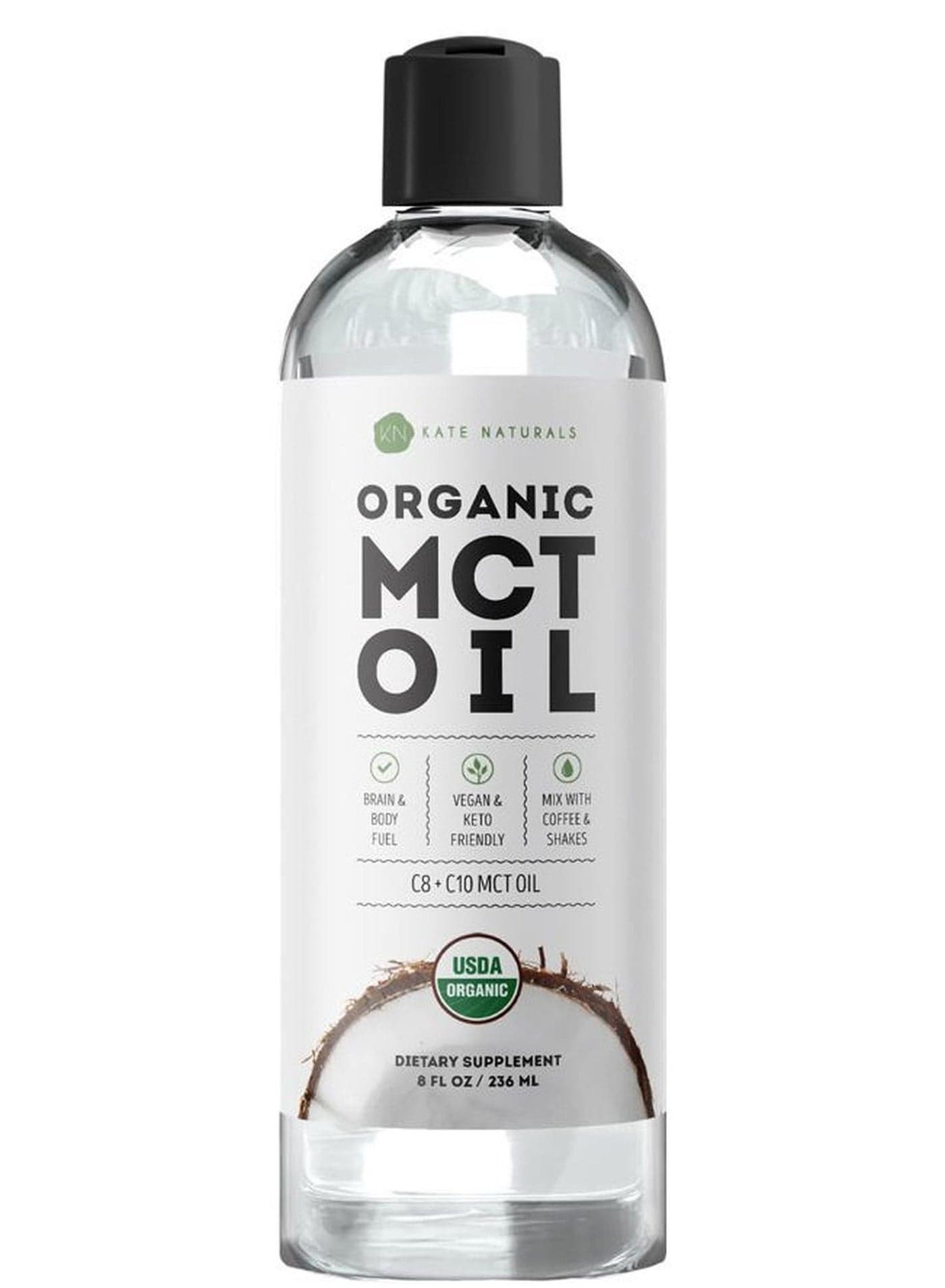 MCT Oil for Coffee. Pure Coconut MCT C8 and C10 Oil (8oz, Organic, Unflavored)
