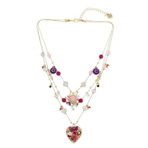 Betsey Johnson Womens Heart Woven Charms Layered Necklace