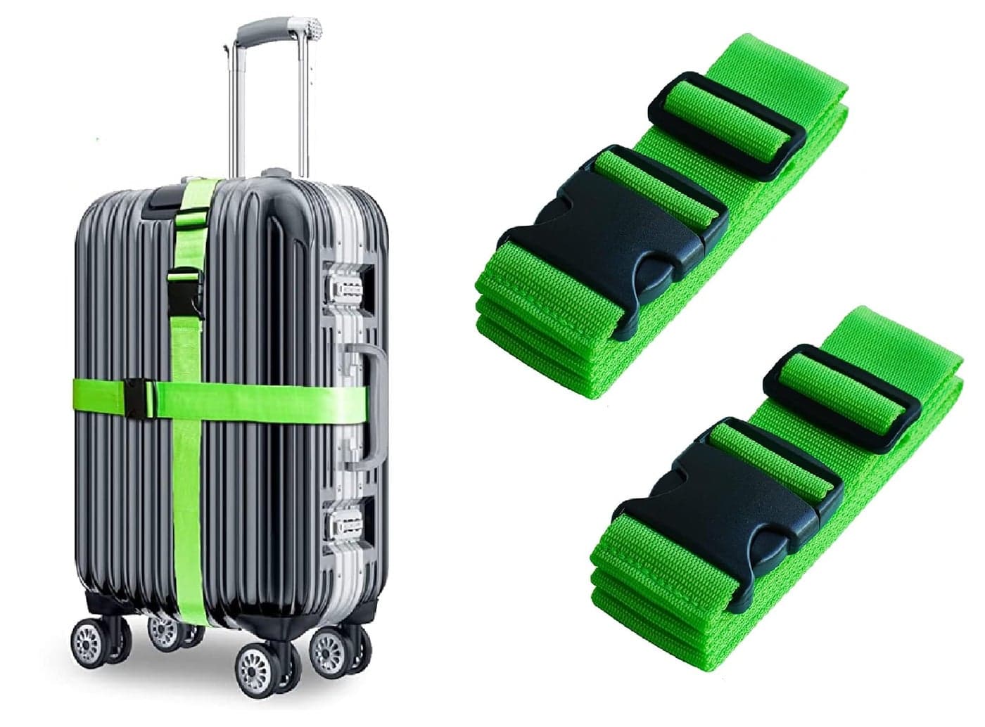 Inditradition Adjustable Nylon Luggage Straps Belt, TSA Approved Suitcase Belt, 2 Meter Length (Pack of 2) (Green)