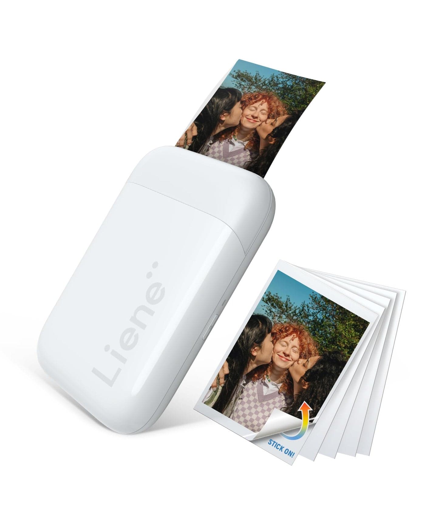 Liene 2x3” Photo Printer, Mini Photo Printer w/ 5 Zink Adhesive Photo Paper, Bluetooth 5.0, Compatible w/iOS & Android, Portable Color Mono Instant Photo Printer for iPhone, Smartphone, Pearl White