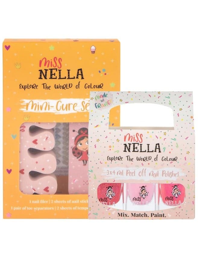 NAIL KIT & Pink Glitter Attack- Nail accessories for kids- 3 peel off nail polish, nail stickers, tattoos, nail filer & toe separators- all designed foe children hands & toes