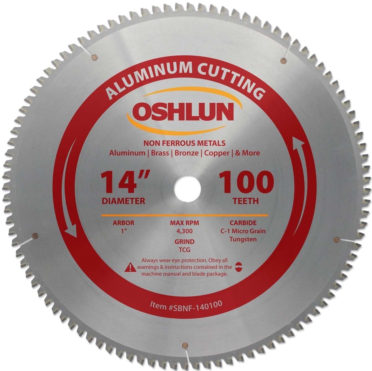 Oshlun SBNF140100 14Inch 100 Tooth TCG Saw Blade with 1Inch Arbor for Aluminum and Non Ferrous Metals