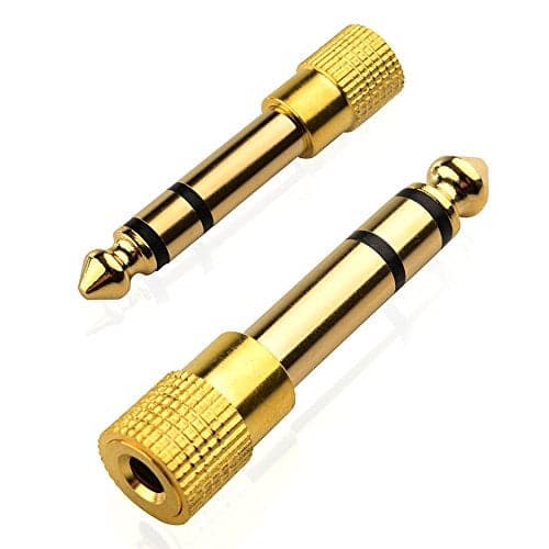 Mobi Lock 2pcs 6.35mm Plug to 3.5mm Socket - 1/4 to 1/8 inch Stereo Audio Jack Adapter - Converts Audio from Amplifiers, Guitar, Piano, Drums, Speakers & Mic that use 6.35mm to 3.5mm Port