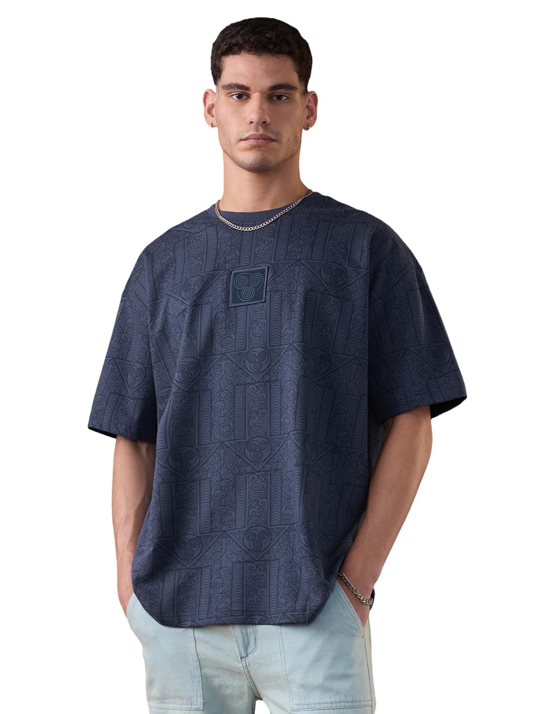 The Souled Store Avatar: Air Fire Water Earth Bender Men and Boys Short Sleeves Round Neck Applique Pathed Woven Badge Casual Streetwear Cotton Oversized T-Shirt