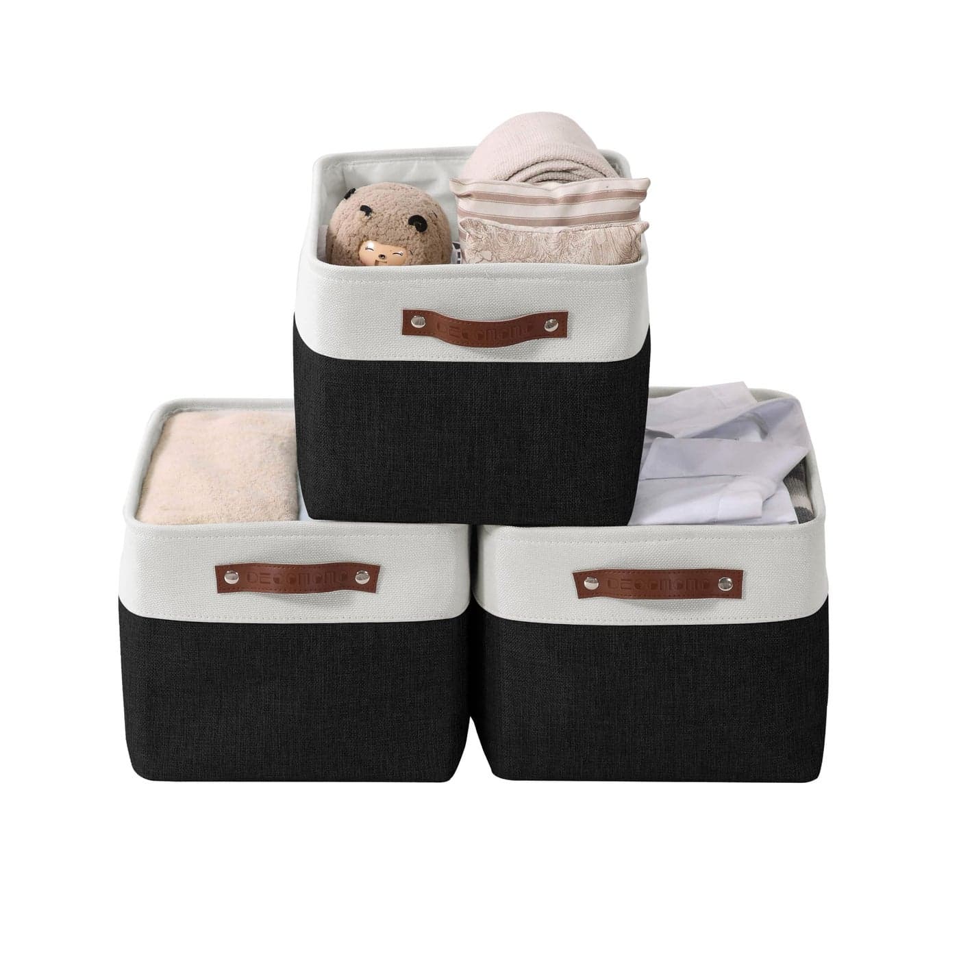 DECOMOMO Storage Bins Fabric Storage Baskets for Shelves Linen Closet Organization Toys Nursery Black and White Large 3 Pack