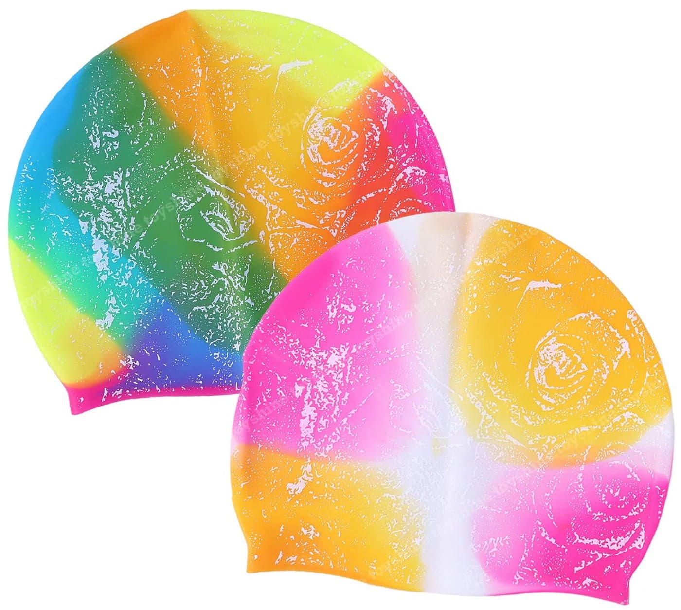 Toyshine Bathing Caps Non-Slip for Long Hair Silicone Swimming Caps for Women, Spray Design Pink Multi - Rainbow Multi (Pack of 2) SSTP