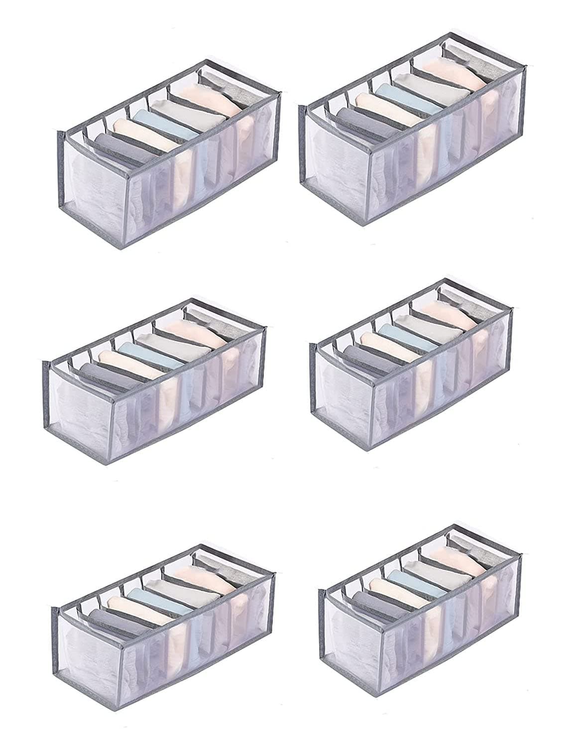 MBW Wardrobe Clothes Organizers 7 Grids Jeans Compartment Wardrobe Clothes Organizer Cloth Storage Organizer Grey Pack of 6
