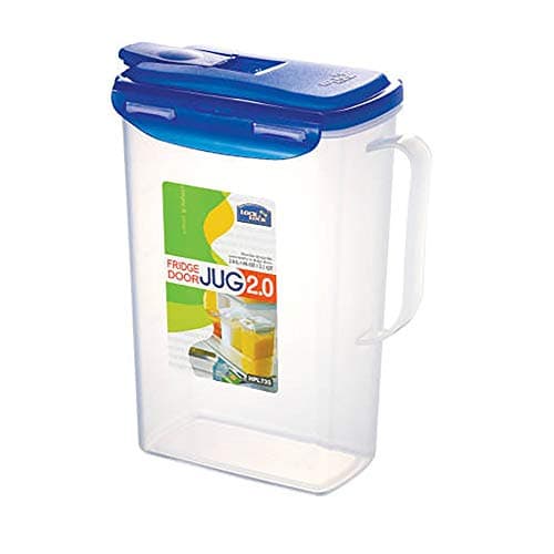 LocknLock Aqua Fridge Door Water Jug with Handle BPA Free Plastic Pitcher with Flip Top Lid Perfect for Making Teas and Juices, 2 Quarts, Blue